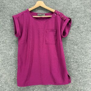 Olivia & Martin Blouse Women S Small Purple Short Sleeve Pockets Pullover Casual
